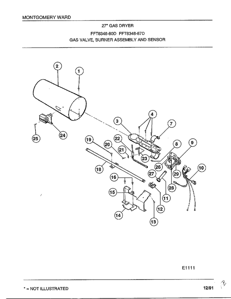 Gas Valve, Burner Assy And Sensor Diagram and Parts List for 8248-87D  Frigidaire Dryer