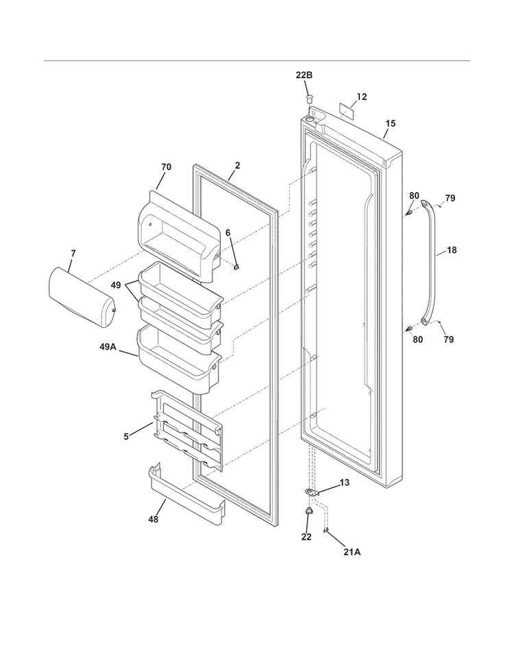 Refrigerator Door Diagram and Parts List for FGHC2335LP4  Frigidaire Refrigerator