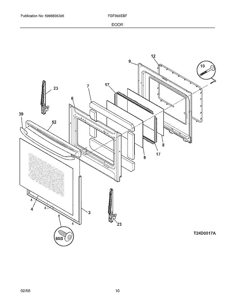 DOOR Diagram and Parts List for FGF366EBF  Frigidaire Range