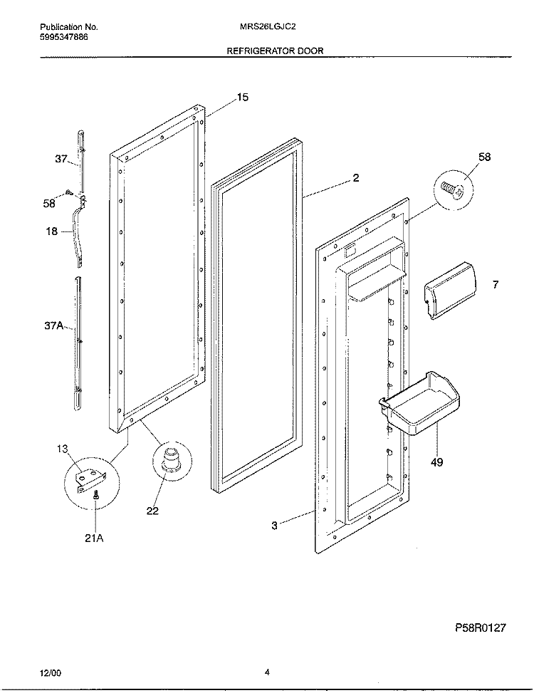 REFRIGERATOR DOOR Diagram and Parts List for MRS26LGJC2  Frigidaire Refrigerator
