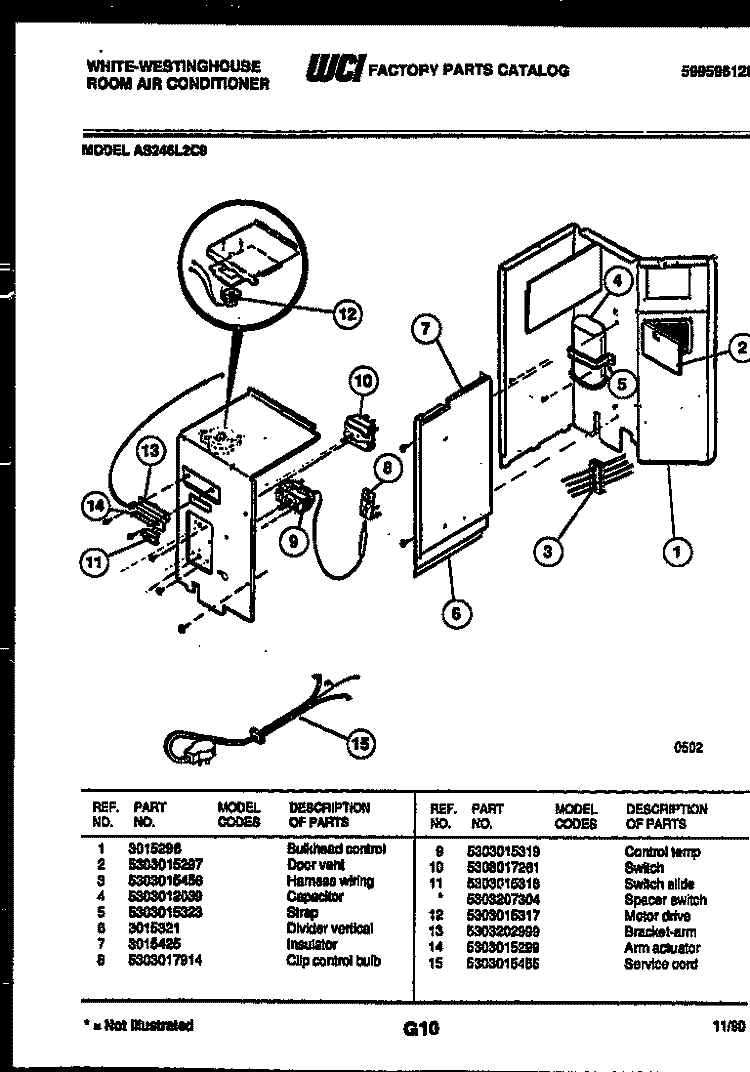 ELECTRICAL PARTS Diagram and Parts List for AS246L2C9  Frigidaire Air Conditioner
