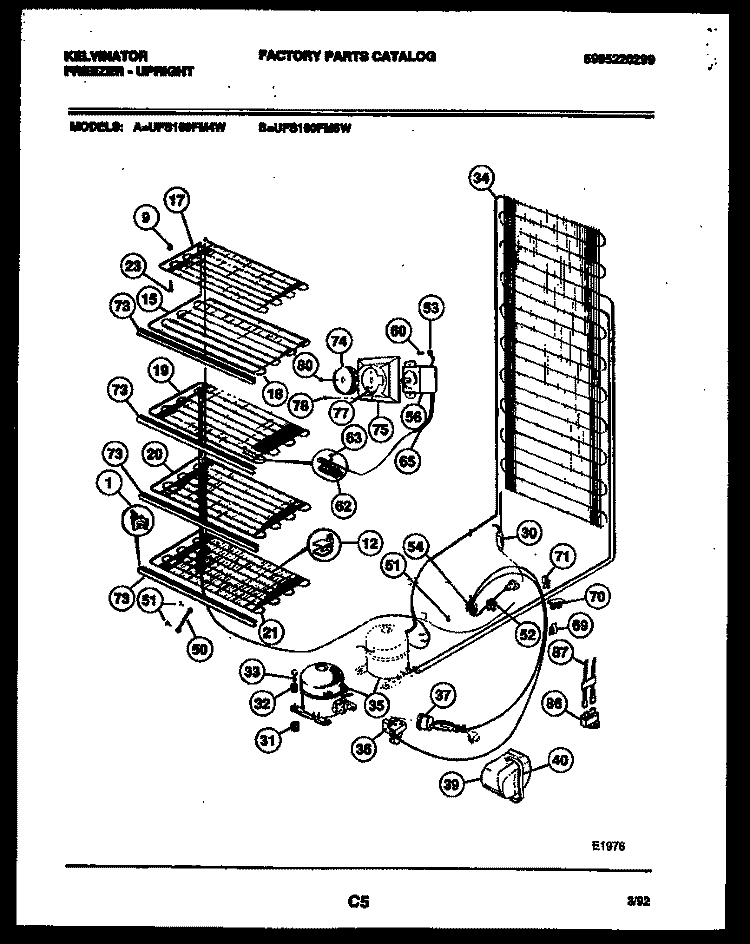 SYSTEM AND ELECTRICAL PARTS Diagram and Parts List for UFS160FM5W  Kelvinator Freezer