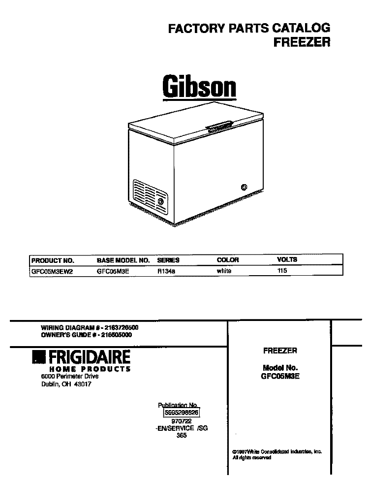 COVER Diagram and Parts List for GFC05M3EW2  Gibson Freezer