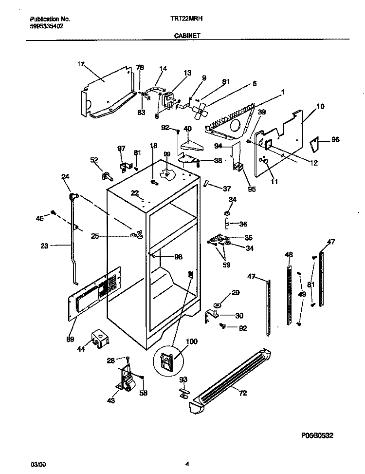 CABINET Diagram and Parts List for TRT22MRHW2  Tappan Refrigerator