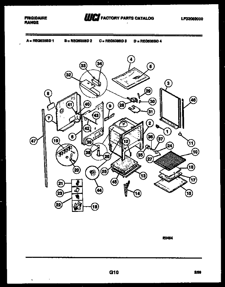 LOWER BODY PARTS Diagram and Parts List for REG638BDW2  Frigidaire Range