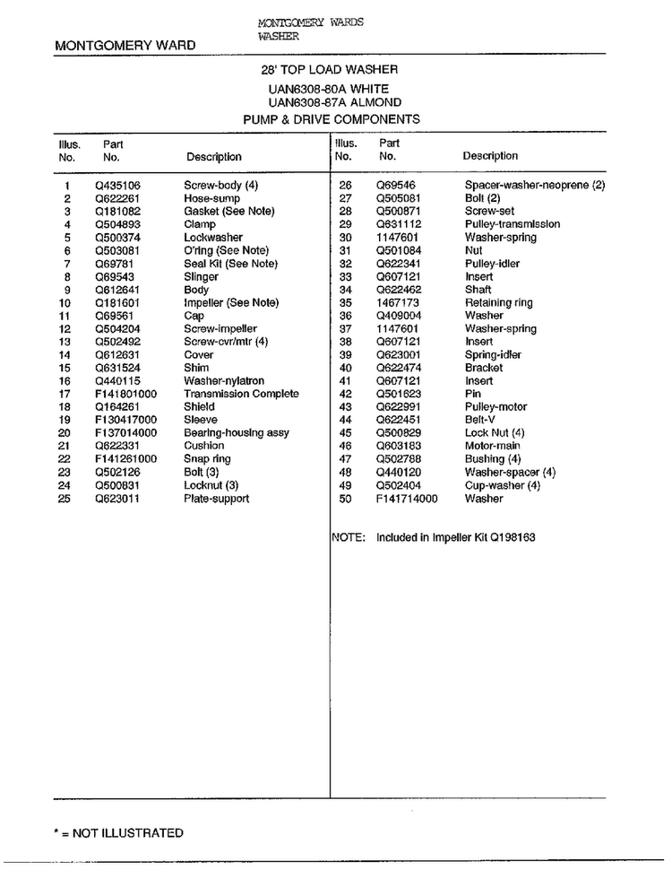 28` Top Load/pump/drive Components Page 2 Diagram and Parts List for 6308A  Frigidaire Washer