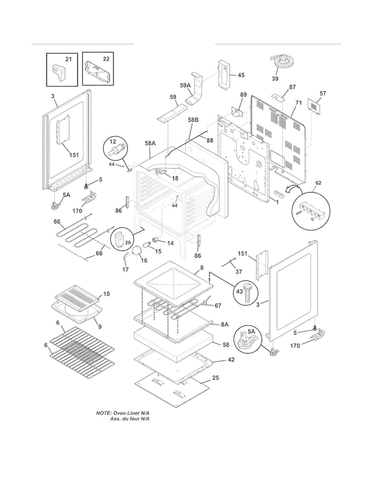 Body Diagram and Parts List for CFEF3020LWF  Frigidaire Range