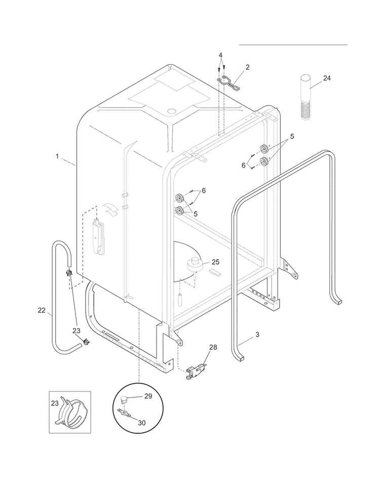 Tub Diagram and Parts List for FGBD2431KW1A  Frigidaire Dishwasher