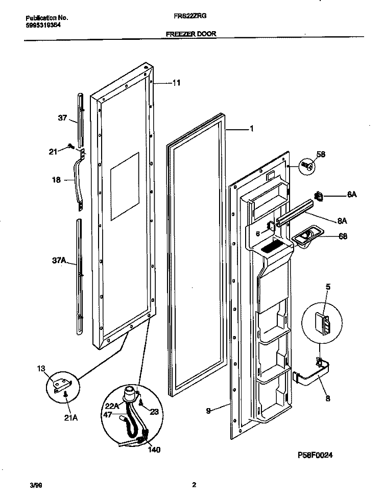 FREEZER DOOR Diagram and Parts List for FRS22ZRGB3  Frigidaire Refrigerator