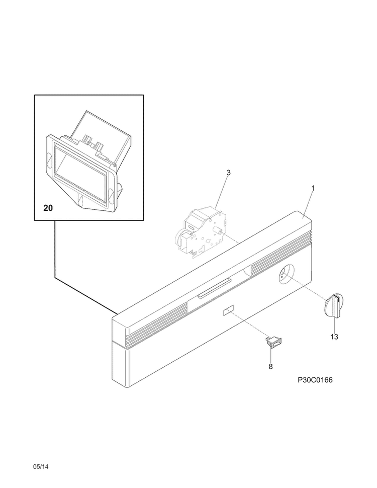 Control Panel Diagram and Parts List for WWBD2400HW5B  Westinghouse Dishwasher