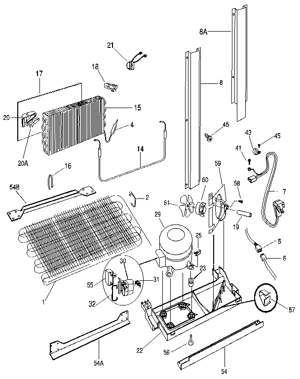 Unit Parts Diagram and Parts List for FRT22RHAW0 Z0 Frigidaire Refrigerator