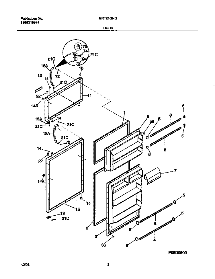 DOOR Diagram and Parts List for MRT21GNGD2  Frigidaire Refrigerator