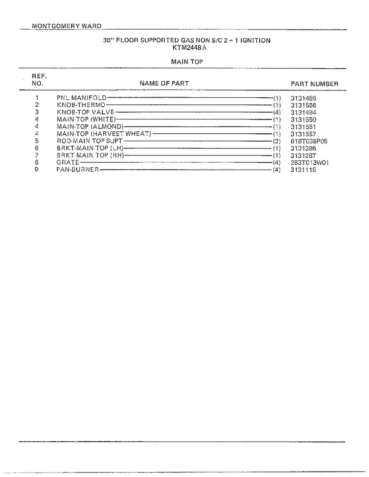 30` Floor Main Top Page 2 Diagram and Parts List for 3448A  Frigidaire Range