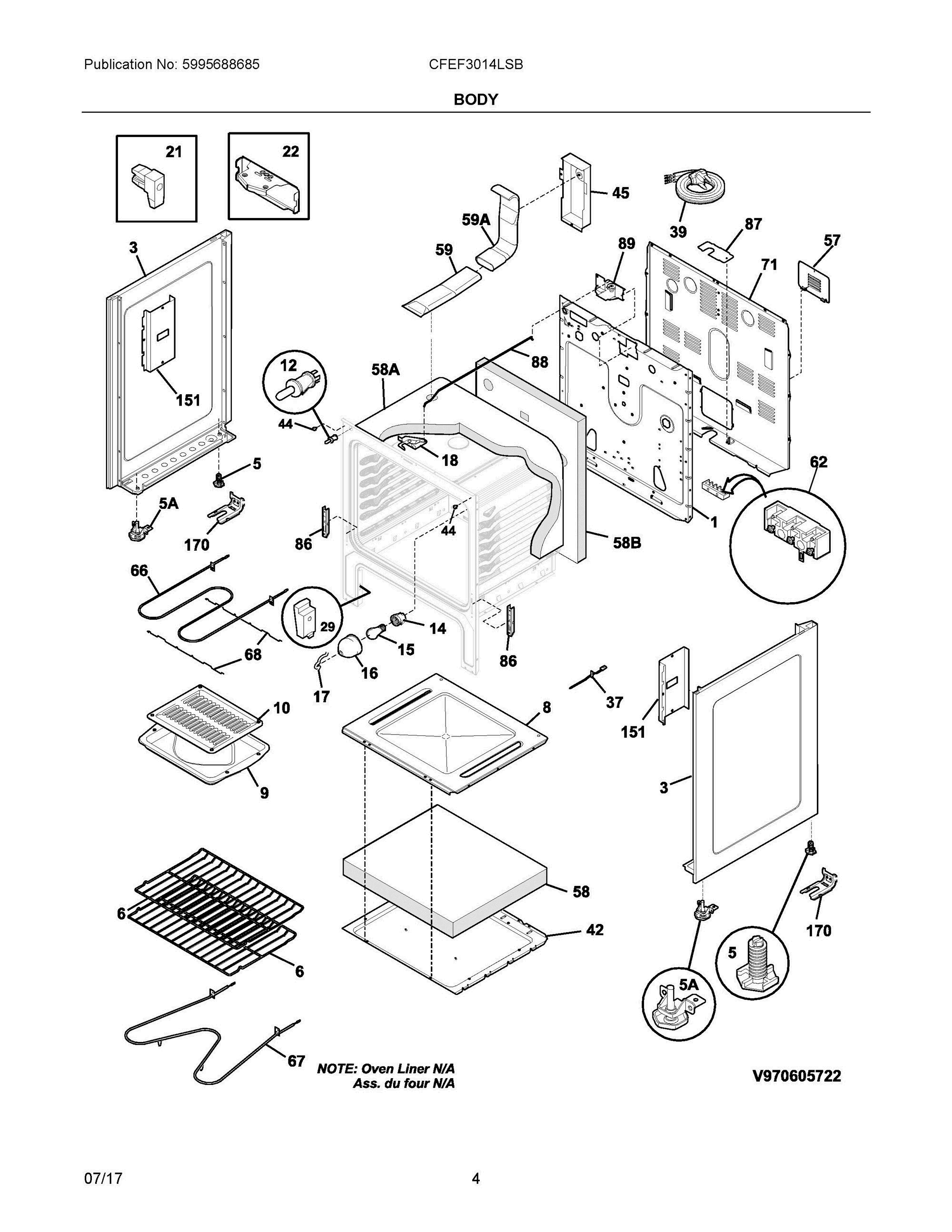 03 - BODY Diagram and Parts List for CFEF3014LSB  Frigidaire Range