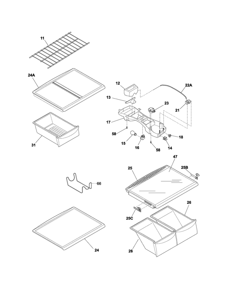 Shelves Diagram and Parts List for CFHT1843PS2  Frigidaire Refrigerator