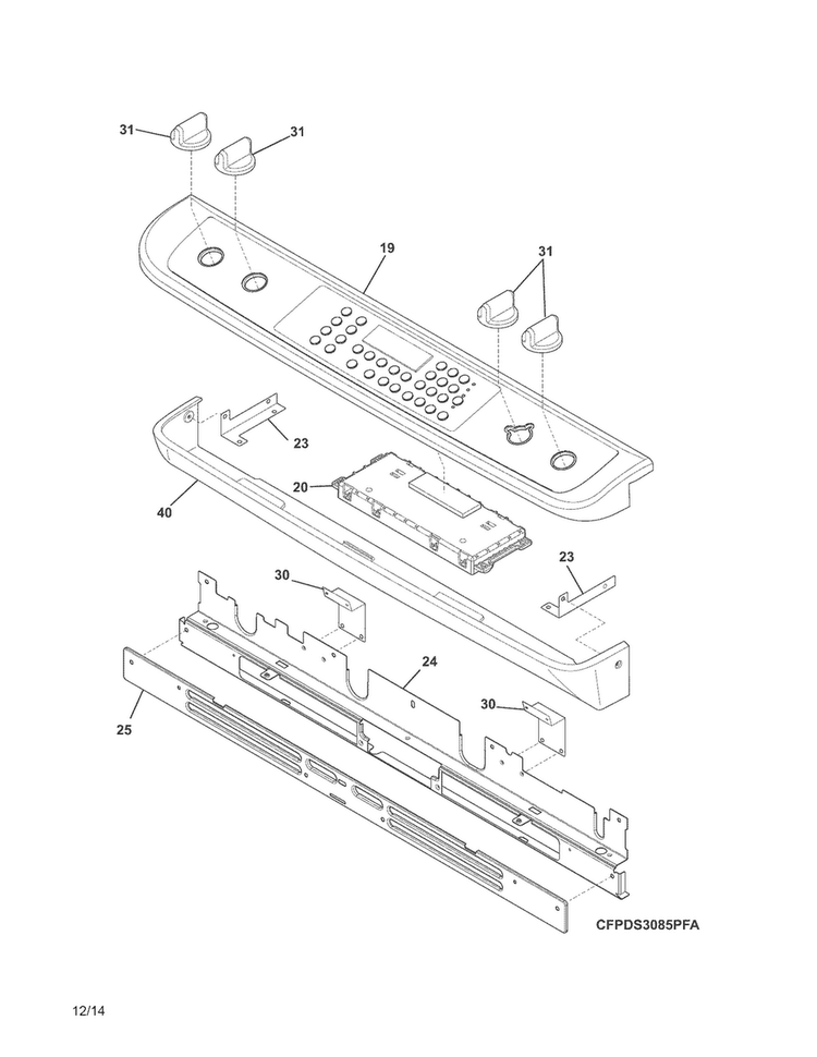 Backguard Diagram and Parts List for CPDS3085PFB  Frigidaire Range
