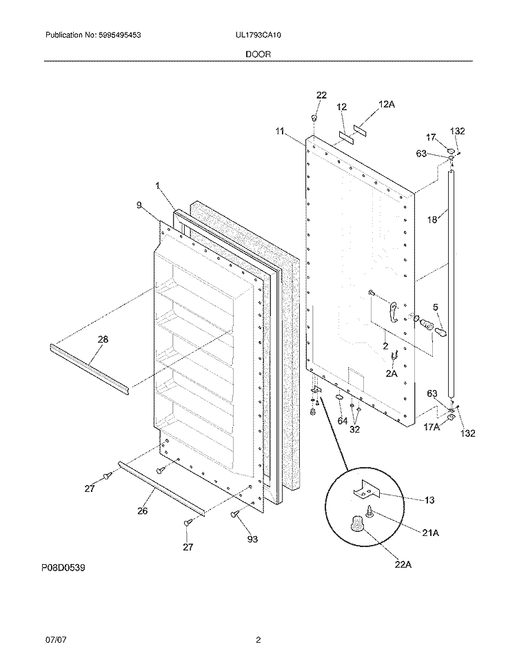 DOOR Diagram and Parts List for UL1793CA10  Frigidaire Freezer
