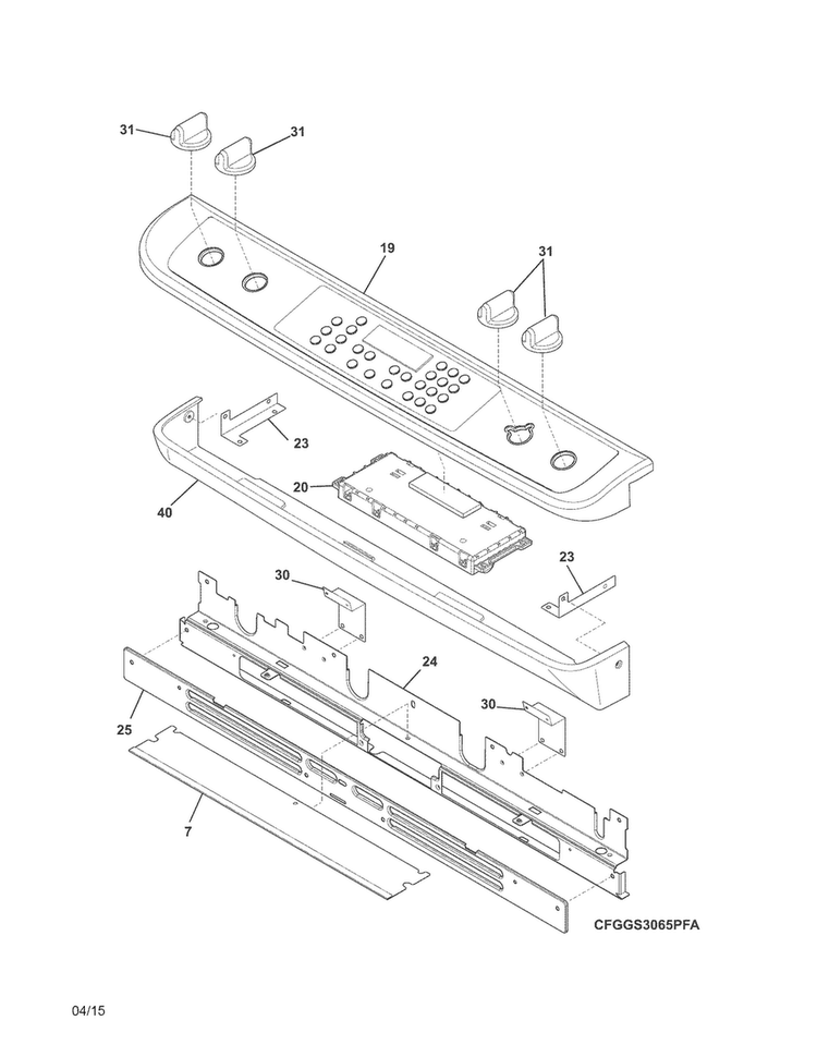 Backguard Diagram and Parts List for FGGS3065PFG  Frigidaire Range