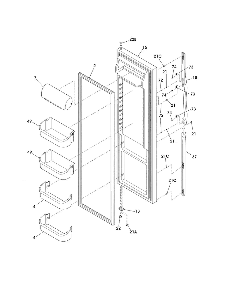 Refrigerator Door Diagram and Parts List for FRS3HR5HM5  Frigidaire Refrigerator