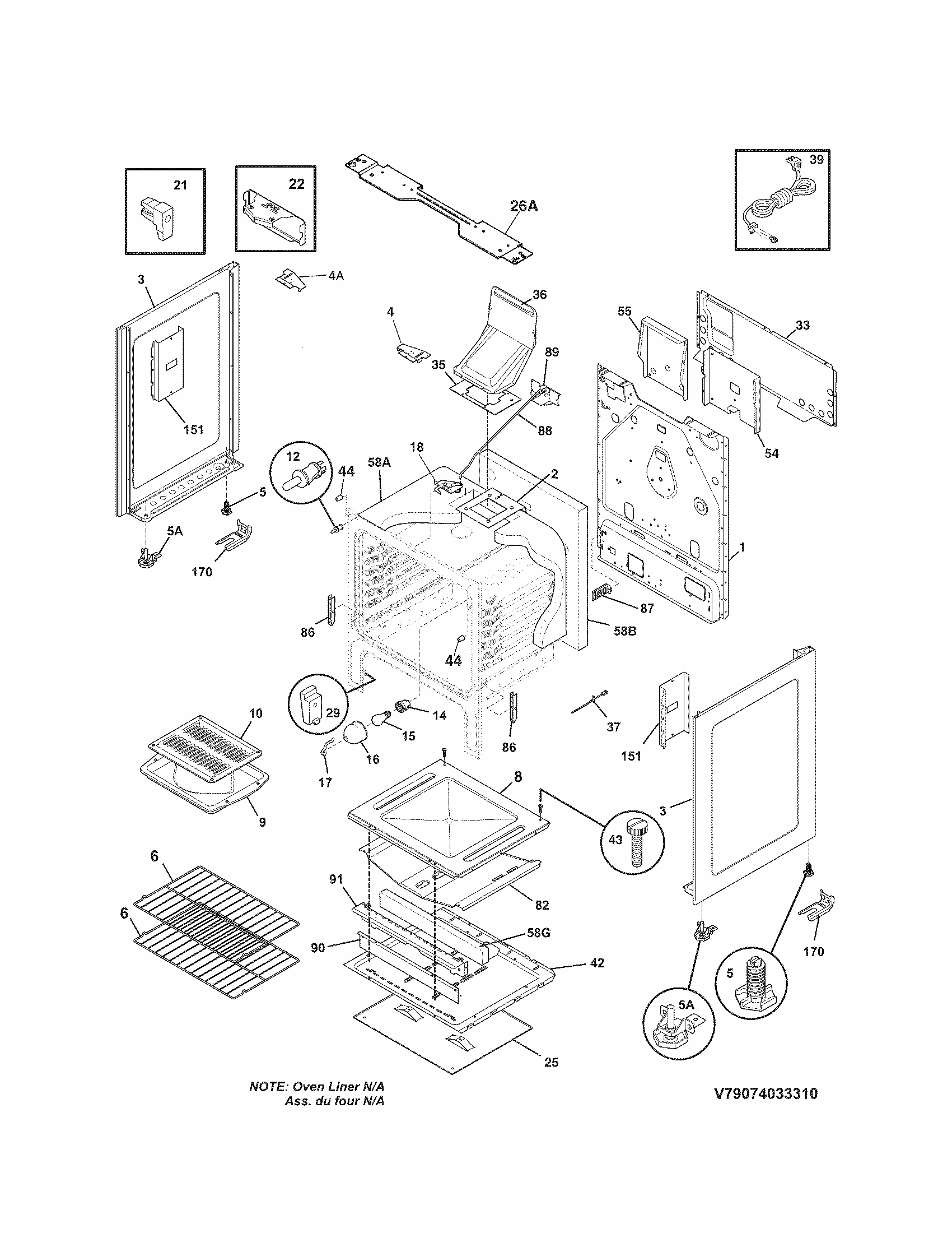 Body Diagram and Parts List for 79074043310  Kenmore Range