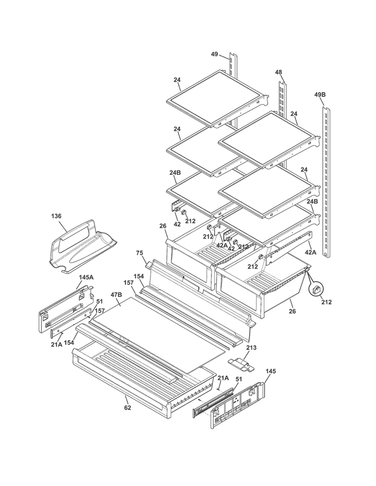 Shelves Diagram and Parts List for MSBH30V7LS4  Uni Refrigerator
