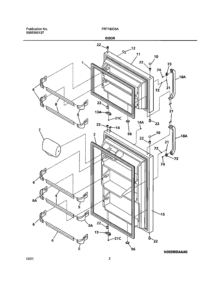 DOOR Diagram and Parts List for FRT18IC5AT4  Frigidaire Refrigerator