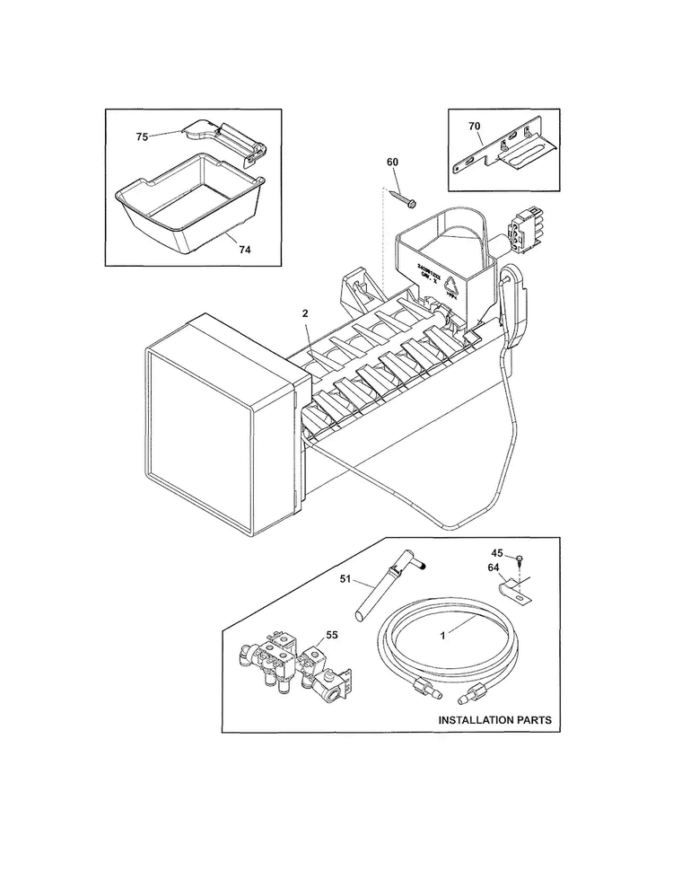 Freezer Ice Maker Diagram and Parts List for FPBS2777RF6  Frigidaire Refrigerator