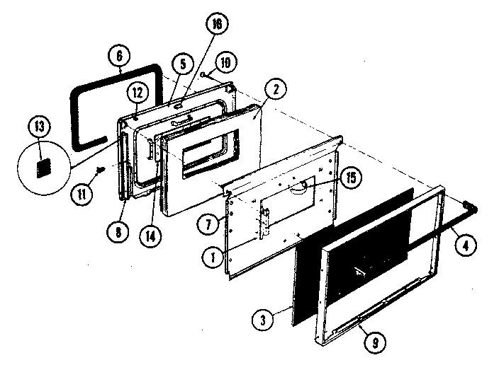 Door Diagram and Parts List for 30-3348-01  Tappan Range