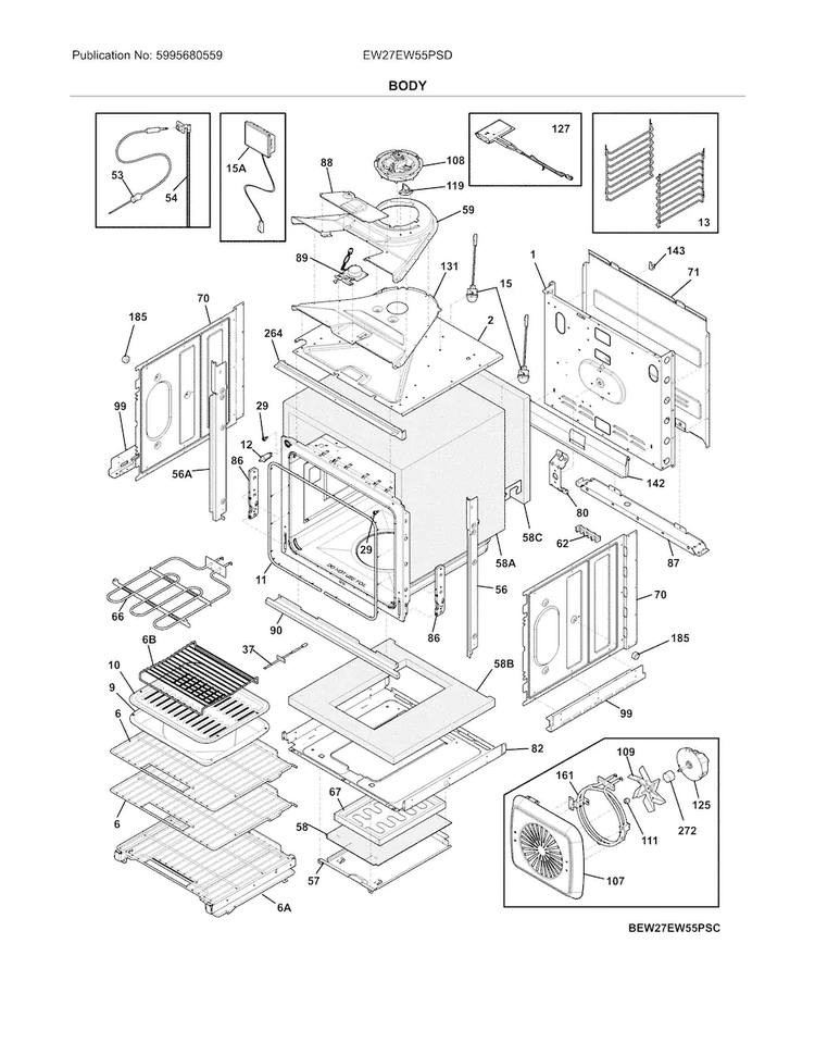 Body Diagram and Parts List for EW27EW55PSD  Electrolux Wall Oven