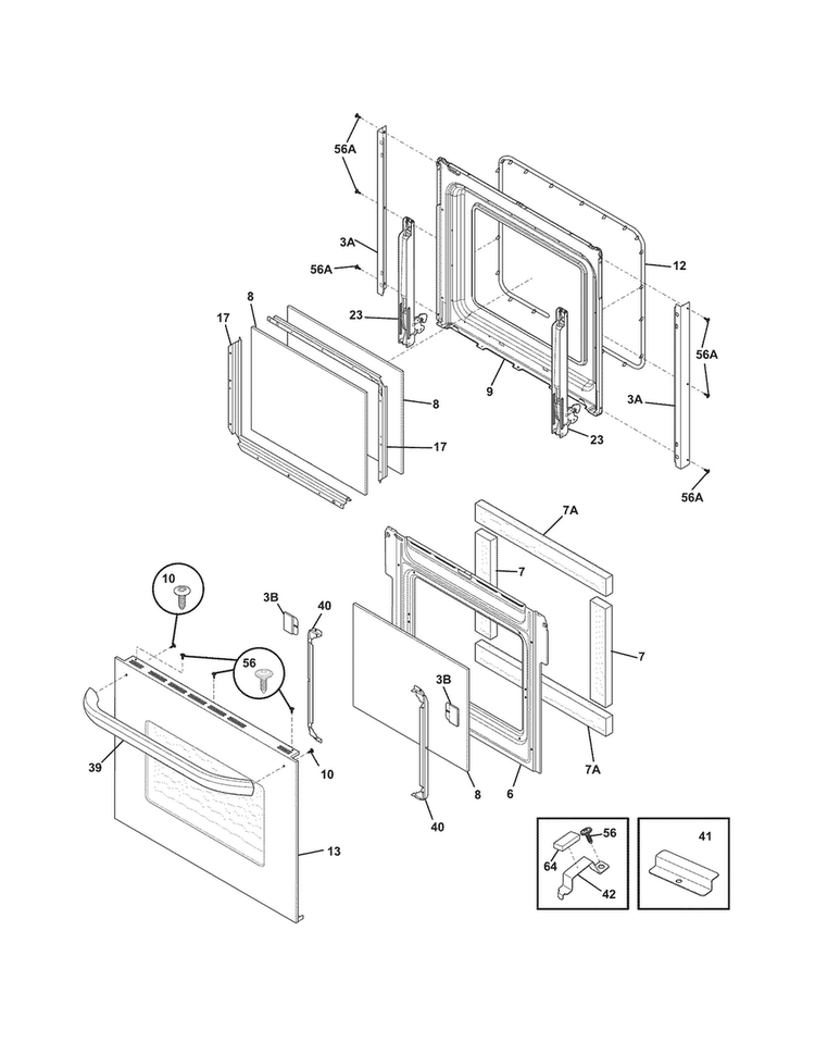 Doors Diagram and Parts List for FFET2725LSB  Frigidaire Wall Oven
