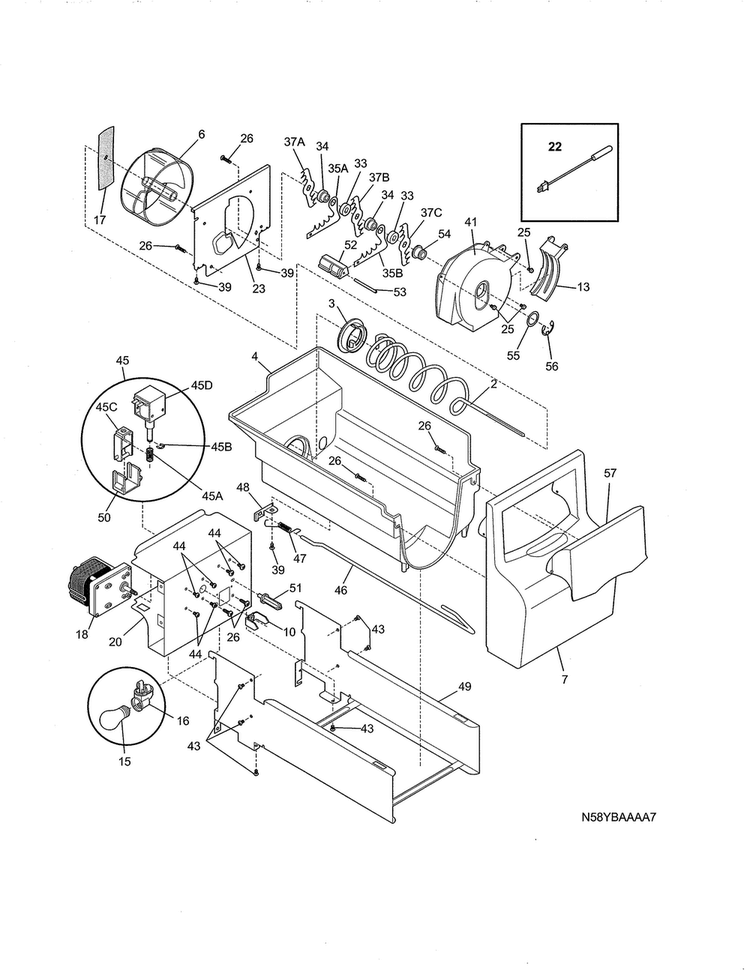 Ice Container Diagram and Parts List for FFHS2622MSU  Frigidaire Refrigerator