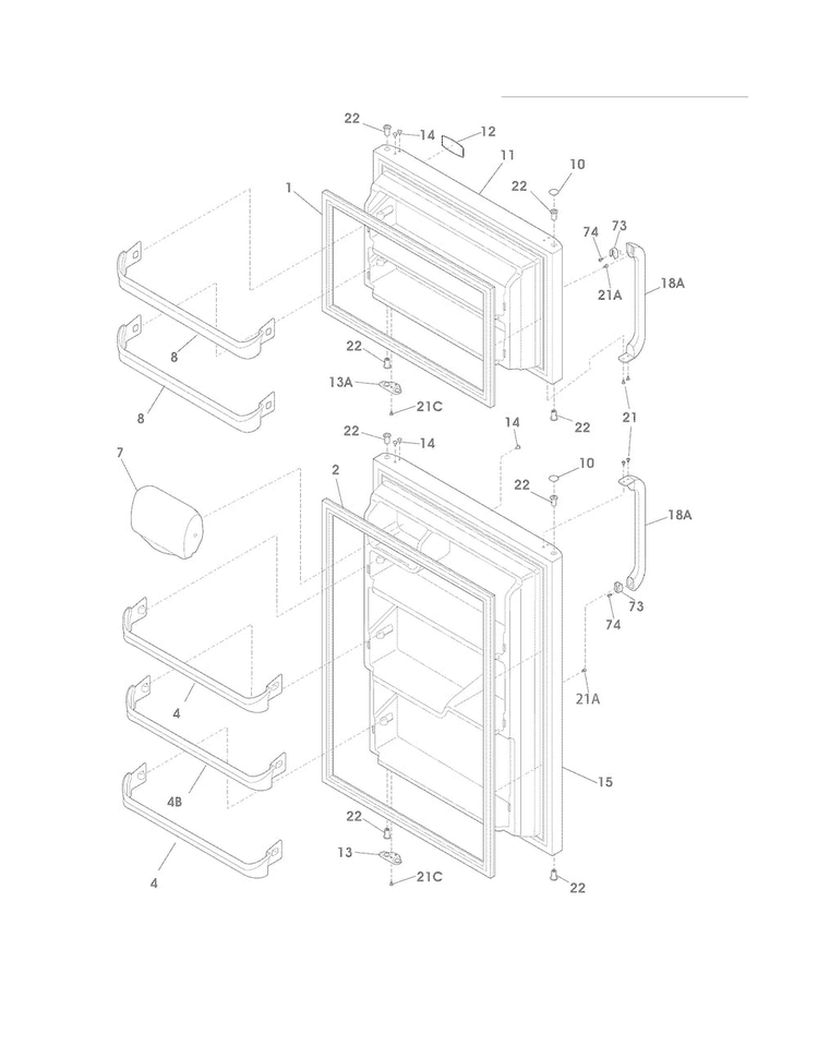 Doors Diagram and Parts List for FRT18G2NW0  Frigidaire Refrigerator
