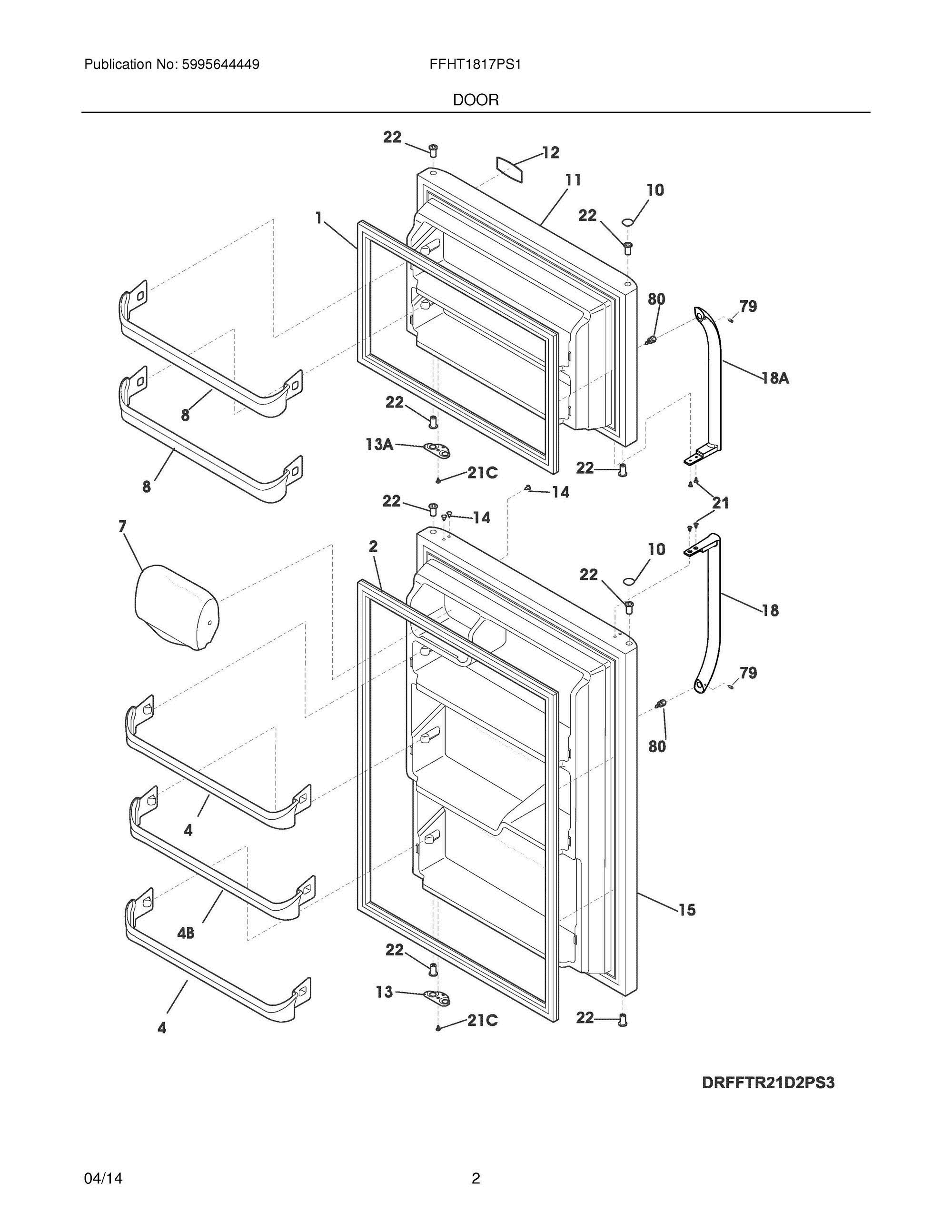 03 - DOORS Diagram and Parts List for FFHT1817PS1  Frigidaire Refrigerator