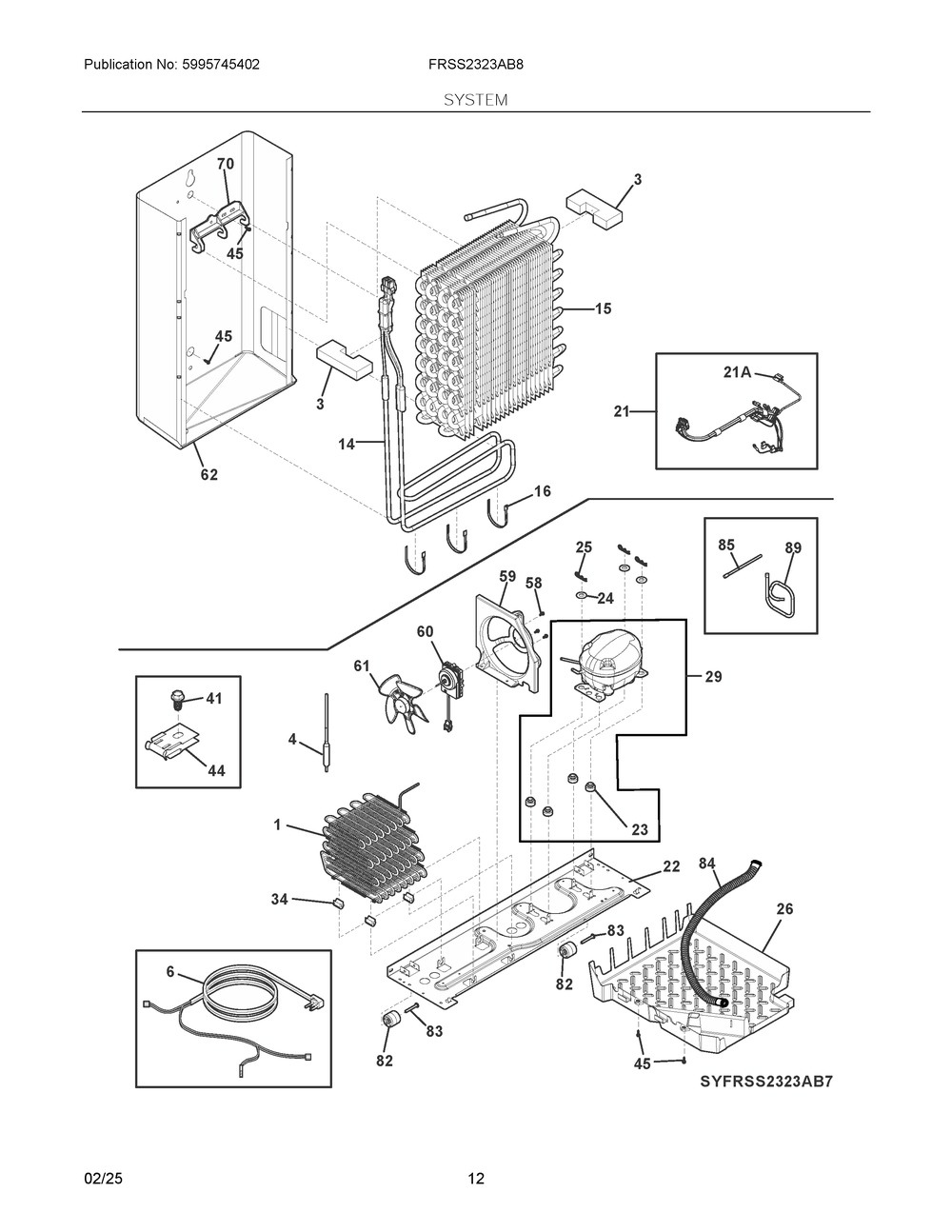 System Diagram and Parts List for FRSS2323AB8  Frigidaire Refrigerator