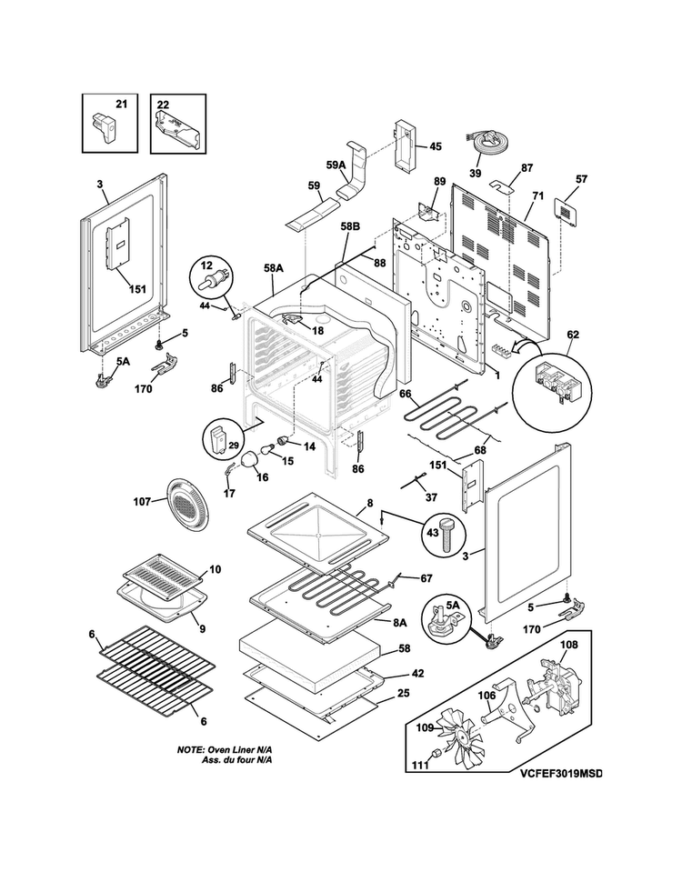 Body Diagram and Parts List for CFEF3024RSA  Frigidaire Range