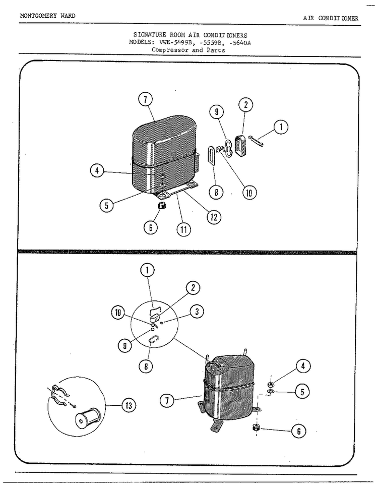Compressor Diagram and Parts List for 5559B  Frigidaire Air Conditioner