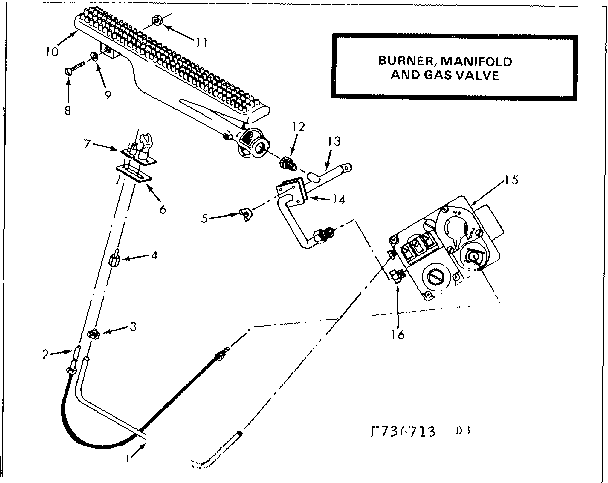 Burner, manifold & gas valve Diagram and Parts List for 867736713  Frigidaire Furnace