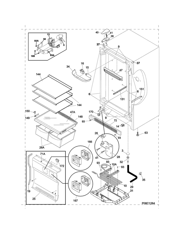 Cabinet Diagram and Parts List for FKC17F7QTA  Frigidaire Refrigerator