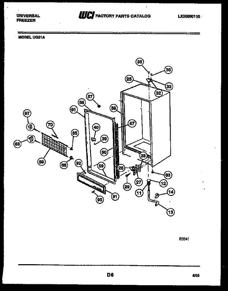 CABINET PARTS Diagram and Parts List for UG21A  Frigidaire Freezer