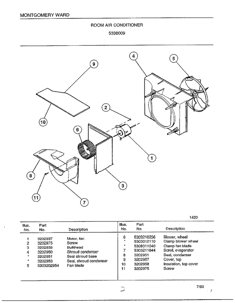 Room Air Conditioner Page 3 Diagram and Parts List for 5338009  Frigidaire Air Conditioner
