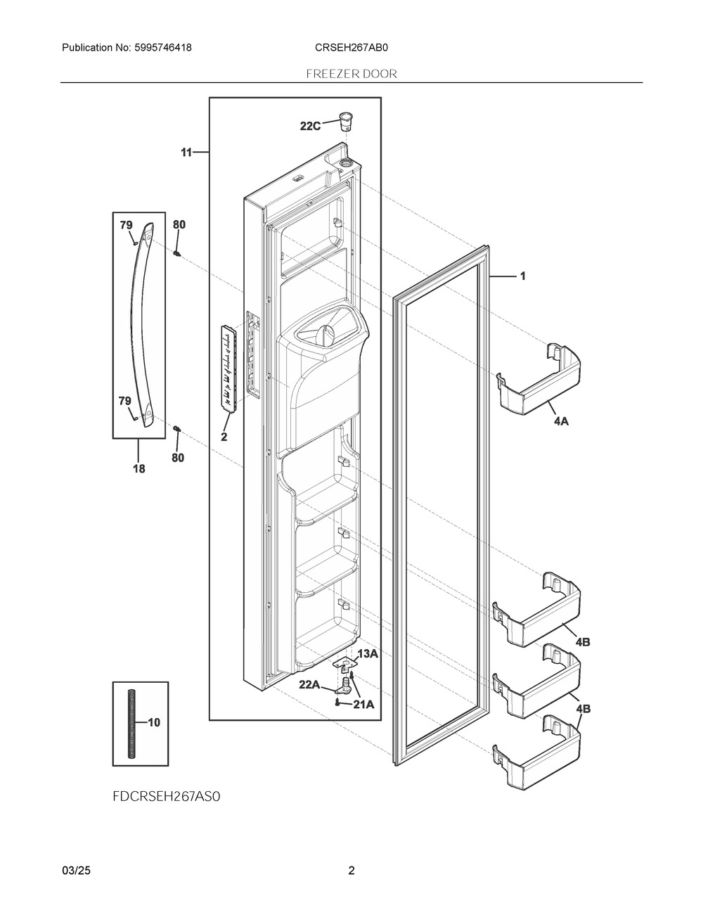 Freezer Door Diagram and Parts List for CRSEH267AB0  Frigidaire Refrigerator