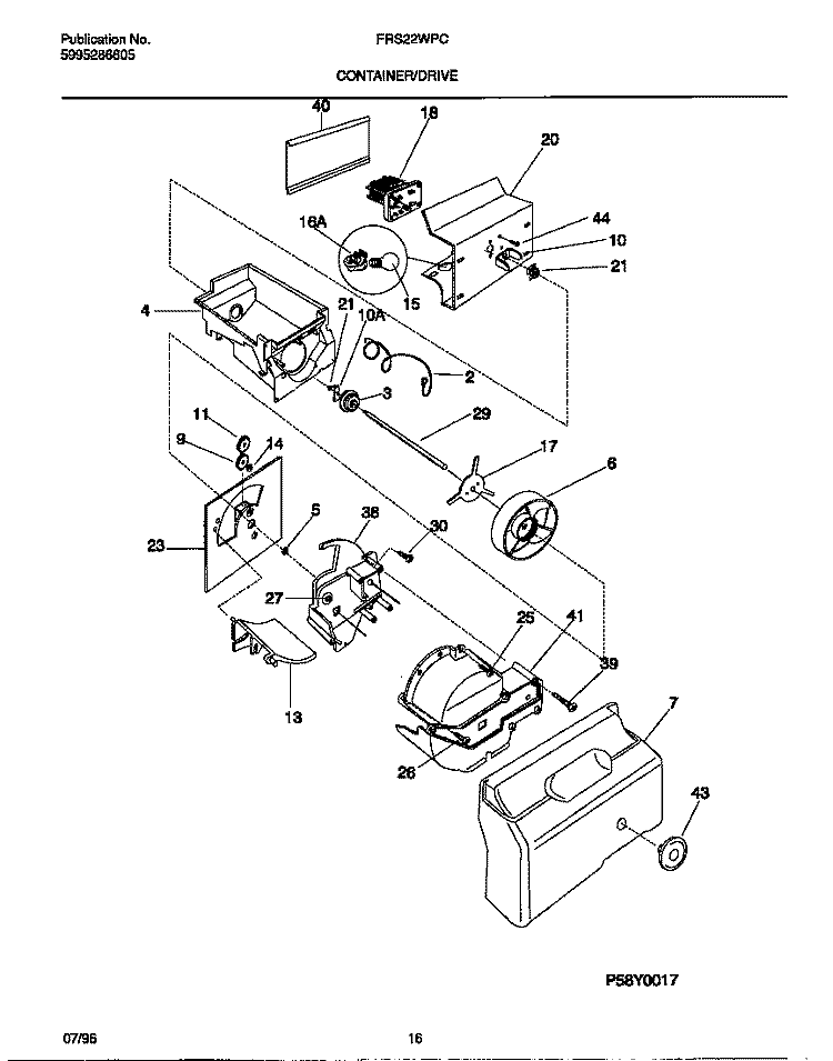 CONTAINER / DRIVE Diagram and Parts List for FRS22WPCD2  Frigidaire Refrigerator