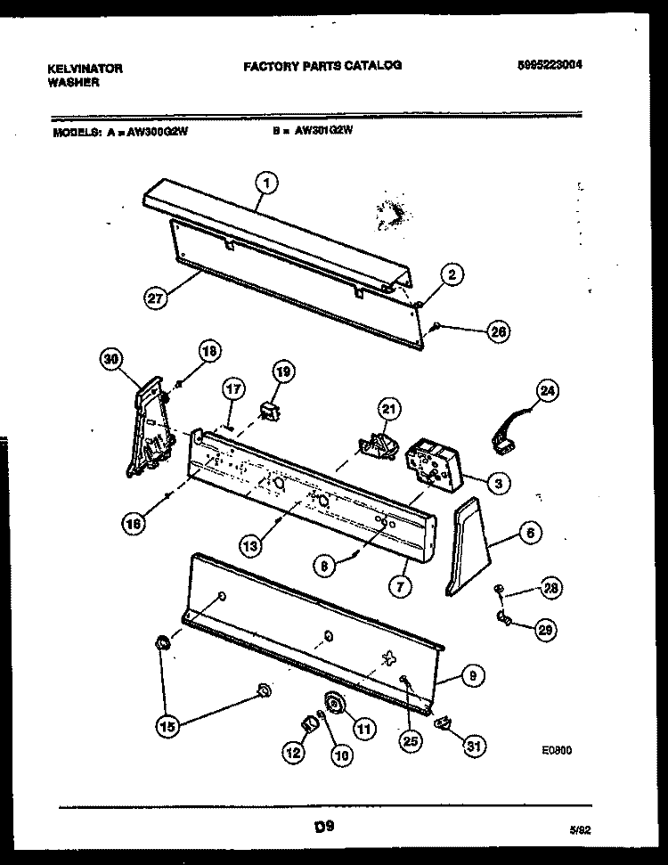 CONSOLE AND CONTROL PARTS Diagram and Parts List for AW300G2W  Kelvinator Washer
