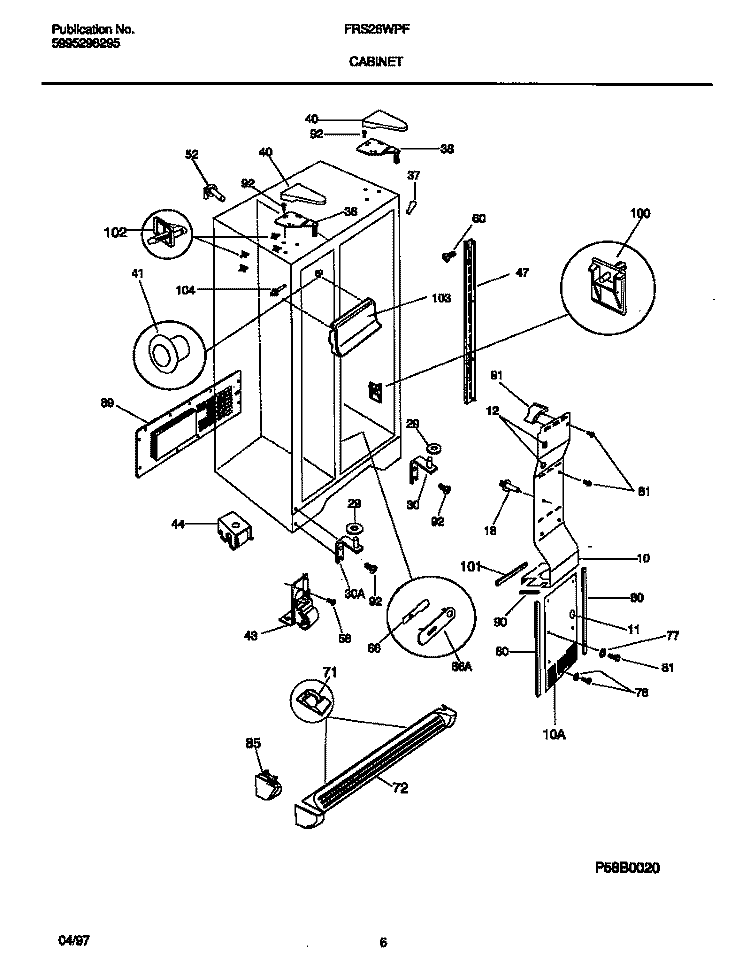CABINET Diagram and Parts List for FRS26WPFD0  Frigidaire Refrigerator