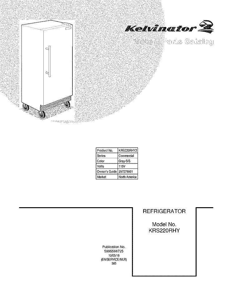 COVER Diagram and Parts List for KRS220RHY2  Kelvinator Refrigerator