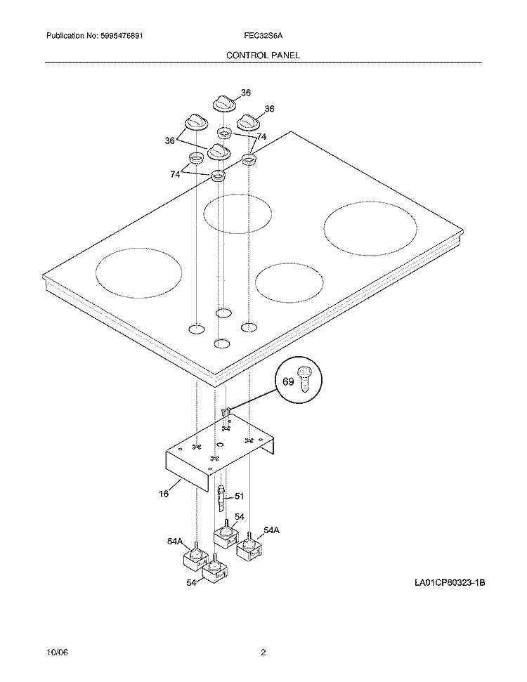 CONTROLS Diagram and Parts List for FEC32S6ASF  Frigidaire Cooktop