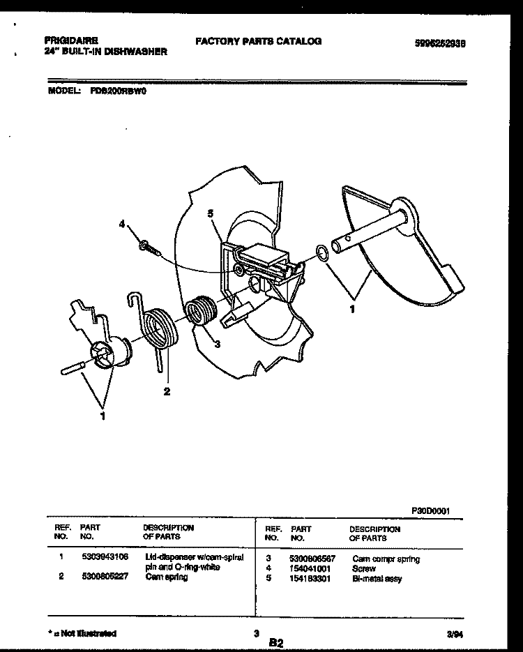 CAM Diagram and Parts List for FDB200RBW0  Frigidaire Dishwasher