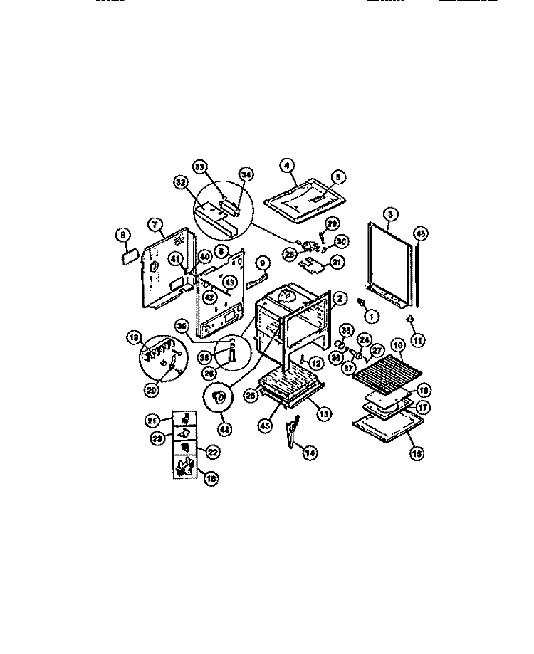BASIC BODY Diagram and Parts List for 31-4968-23-03  Tappan Range