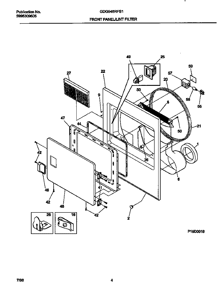 FRONT PANEL / LINT FILTER Diagram and Parts List for GDG546RFS1  Gibson Dryer