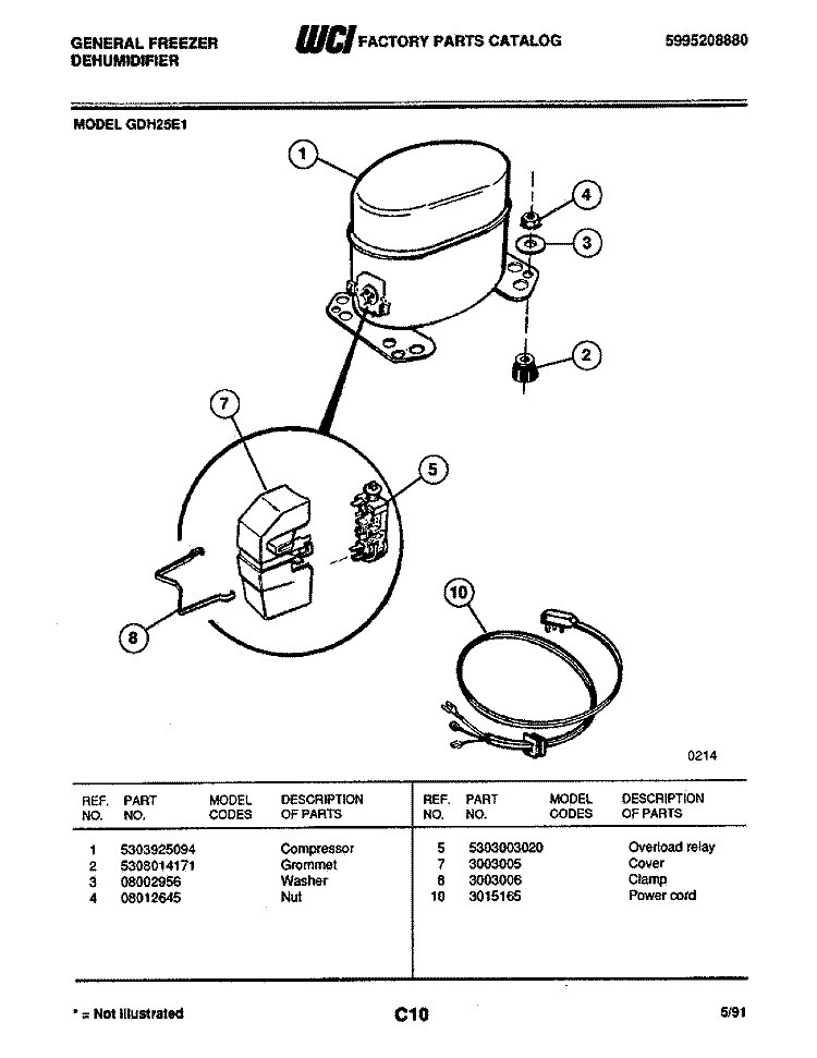 COMPRESSOR Diagram and Parts List for GDH25E1  Frigidaire Dehumidifier